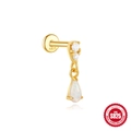 Golden S925 silver stud earring featuring pear-shaped opal and clear zircon stones - Double Zirconia And Tear Opal Dangle Style (#6 Gold-Single Piece)