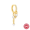 S925 sterling silver gold hoop earrings featuring elegant pearls and star charms - Gold