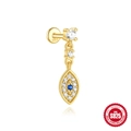 Gouden S925 sterling zilveren evil eye oorknopje met blauwe steen en witte kristallen - Blauwe Steen Boze Oog Stijl / Goud