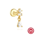 S925 sterling zilveren geometrische oorknop met gouden plating en zirkonia franje - Drie-Steen Zwaaiende Druppel Stijl / Goud