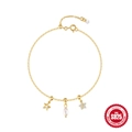 Bracelet doré en argent S925 avec pendentifs étoile de mer, perle et fleur - Argent 925 / Or