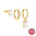Ensemble de boucles d'oreilles géométriques en argent S925 avec clous et créoles - Combinaison Clous Créoles Pendantes Or