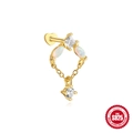 Gold S925 sterling silver heart labret earring with opal tassel and zircon stones - Square Zirconia Chain Pendant Style (#7-Single)