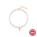 Elegantes S925 Sterlingsilber Perlenarmband mit goldenem Schleifenanhänger und Strass - Armband / Gold
