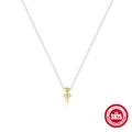Elegante S925 Silberkette mit weißen Perlen und goldener Schleife mit Kristallanhänger - Halskette / Gold