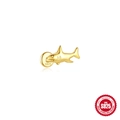 Cute golden shark cartilage stud earring in S925 sterling silver with a disc screw back - Shark Style