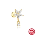 S925 sterling silver five-petal flower stud earrings with marquise zircon and drop dangle - Five-Petal Flower Pendant - Gold