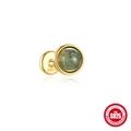 Einzelner S925 Sterlingsilber vergoldeter Ohrstecker mit rundem grünem Moosachat Stein - Runder Stil / Gold