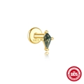S925 Sterling Silber vergoldetes Labret mit natürlichem grünem Moosachat Edelstein - Rhombus Drachen-Stil / Gold