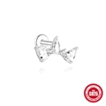 925 sterling silver curved crown stud earring with teardrop zircon on white background - White Gold