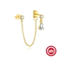 Elegant 18K gold plated S925 sterling silver chain link earrings with pear drop zircon - Water Drop Zirconia Linked Style (Single-Gold#4) / 925 Silver