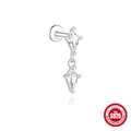 Minimalist S925 silver labret stud with vertical double kite-cut clear cubic zirconia - White Gold Double Rhombus Drop / White Gold