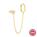 S925 sterling silver gold-plated earring featuring a flower stud linked by a chain - Opal Effect Flower Linked Style (Single-Gold#1) / 925 Silver