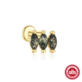 S925 Silber vergoldeter Ohrstecker mit drei Moosachat Steinen im Marquise-Schliff - Drei Steine Horizontaler Stil / Gold