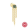 Goldener S925 Silberstecker mit Moosachat Perle und hängenden Ketten Schmuckstück - Langer Quasten-Stil / Gold