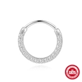Elegant S925 sterling silver piercing hoop earring with sparkling moissanite stones - Outer Micro-paved Round Style (#1) / White Gold