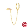 S925 sterling silver gold ear cuff with pink marquise stones and zircon chain link - Pink Opal Linked Style (Single-Gold#3) / 925 Silver