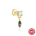 S925 Sterling Silber vergoldeter Labret Stecker mit grünem Moosachat und weißem Zirkon - Runder Zirkon Marquise Achat-Stil / Gold