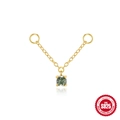 S925 sterling silver ear stud featuring a round green moss agate with gold finish - Moss Agate Chain / Gold