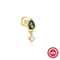 S925 Silber-Ohrstecker mit grünem Moosachat und rundem glitzerndem Zirkonia-Anhänger - Tropfen Achat Runder Zirkon-Stil / Gold