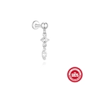 Minimalist S925 sterling silver drop earring with round and marquise-cut zircons - White Gold Round Marquise Dangle / White Gold