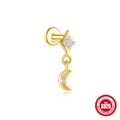 S925 sterling silver gold-plated crescent moon cartilage stud with opal stone inlay - Opal Moon Star Pendant Style (#4 Gold) / Star Moon Pendant - Gold