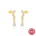 Gold S925 sterling silver leaf earrings with marquise and pear cut zircon stones - 925 Silver / Gold - Earrings