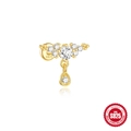 S925 sterling silver gold plated piercing stud with dangling zircon stone drop - Water Drop / Single Piece / Gold