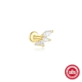S925 Sterling Silver gold plated stud earring with marquise and round clear zircons - Flower Cluster - Gold