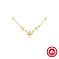 S925 sterling silver crescent moon and star chain necklace with gold plating and crystals - Gold Star Moon Pendant Chain