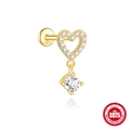 S925 Sterling Silber vergoldeter Herzstecker mit glänzenden Zirkonia-Steinen - Hohles Herz Anhänger Stil (Gold #6)