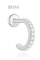 S925 Sterling Silber C-Form Knorpelstecker mit Mikro-Zirkonia und Flachrücken 8mm - 8mm Zirkonia-Stil / Weißgold