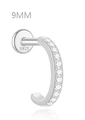 S925 Sterling Silber Ohrstecker mit Zirkonia-Mikropavé, flache Rückseite, 9mm - 9mm Strass Stil / Weißgold