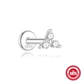 Eleganter S925 Sterlingsilber Labret-Stecker mit drei Moissanit-Steinen als Blüte - Drei-Steine-Cluster-Stil / 1.2mm x 6mm (16G) / Weißgold