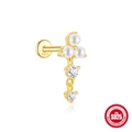 Clou d'oreille doré en argent S925 avec trois perles et zircons brillants suspendus - Style Pendentif Grappe de Perles (Or #5)