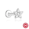 S925 Sterling Silber Labret Stecker mit funkelndem Moissanit im Blumendesign - Fünfblättriger Blumenform-Stil / 1.2mm x 6mm (16G) / Weißgold