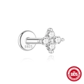 S925 Sterling Silber Piercing Ohrstecker mit Zirkonia-Blütenblatt-Design - Kleeblatt-Stil / 1.2mm x 6mm (16G) / Weißgold