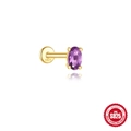 S925 sterling silver gold labret stud with oval purple amethyst and four-prong setting - Oval Design / Purple/Gold