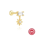 S925 Silber Gold Ohrstecker mit Zirkonia-Balken und achteckigem Sternanhänger - Polarstern Oktogramm Stil (Gold #11)