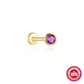 S925 sterling silver gold plated labret stud with round purple amethyst zircon stone - Round Style / Purple/Gold