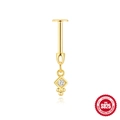 Goldener S925 Sterling Silber Knorpelstecker mit Zirkon und kleinen Metallperlen - T-Form Flach Geometrischer Anhänger Stil (Gold #12)