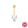 Vergulde S925 zilveren navelpiercing met rechthoekige en vierkante witte zirkonia steentjes - Rechthoekige en Vierkante Geometrische Stijl (#5 Goud-Enkel)