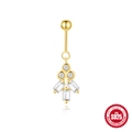 Gouden S925 sterling zilveren navelpiercing met ronde en rechthoekige zirkonia steentjes - Radiale Geometrische Stijl (#6 Goud-Enkel)