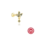S925 Silber Gold Kleeblatt Ohrstecker mit Moosachat und funkelndem Diamant-Akzent - #16 Gold (Einzelstück)