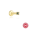 Einzelner S925 Silber Ohrstecker mit grünem Moosachat und geometrischem Zirkonia Besatz - #1 Gold (Einzelstück)