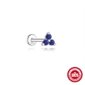 S925 sterling silver flat back stud with three blue lapis stones in triangle cluster - Three-Stone Triangle Style (#2 White Gold)