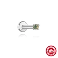 Geometrischer S925 Sterling Silber Ohrstecker mit rundem grünem Moosachat Stein - #1 Platin (Einzelstück)