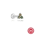 S925 Sterling Silber Piercing Stecker mit drei natürlichen grünen Moosachat-Steinen - #2 Platin (Einzelstück)
