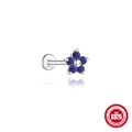 S925 sterling silver lapis lazuli flower labret stud earring with hallmark detail - Five-Petal Flower Style (#4 White Gold)