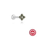 S925 Sterling Silber Ohrstecker mit grünem Kleeblatt Design und Edelsteineinlage - #3 Platin (Einzelstück)